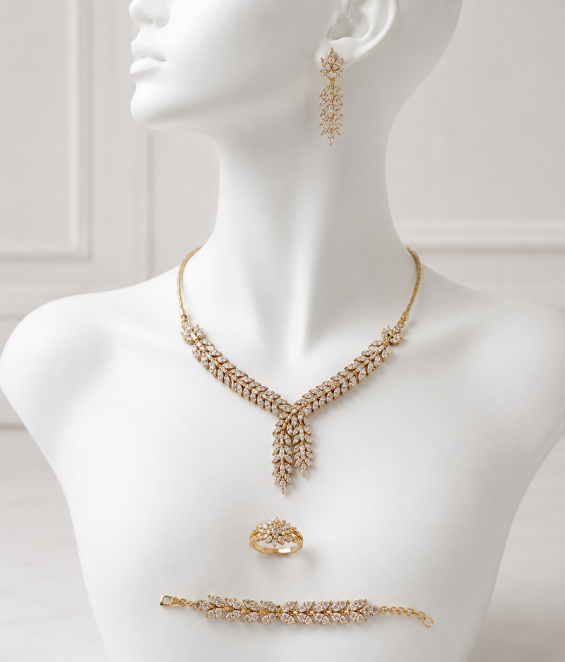 Golden Laurel Jewelry Set Complete 4-Piece Collection