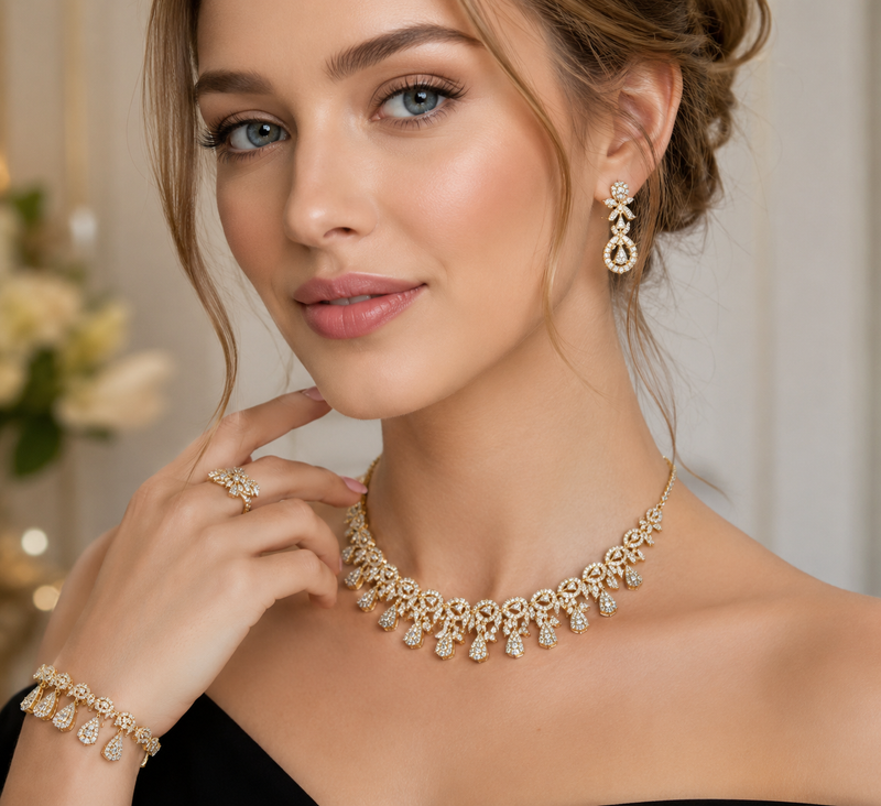 Elegant Gold Bridal Jewelry Set Complete 5-Piece Ensemble