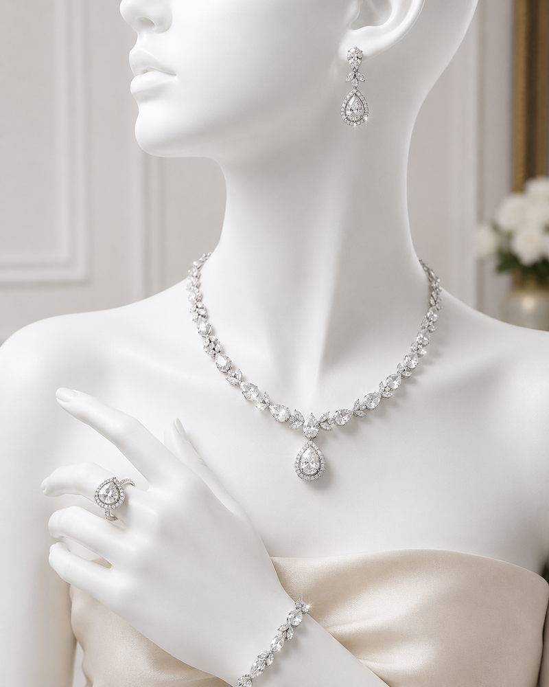 Premium Silver Bridal Jewelry Set 4-Piece | LuxeOasis UAE