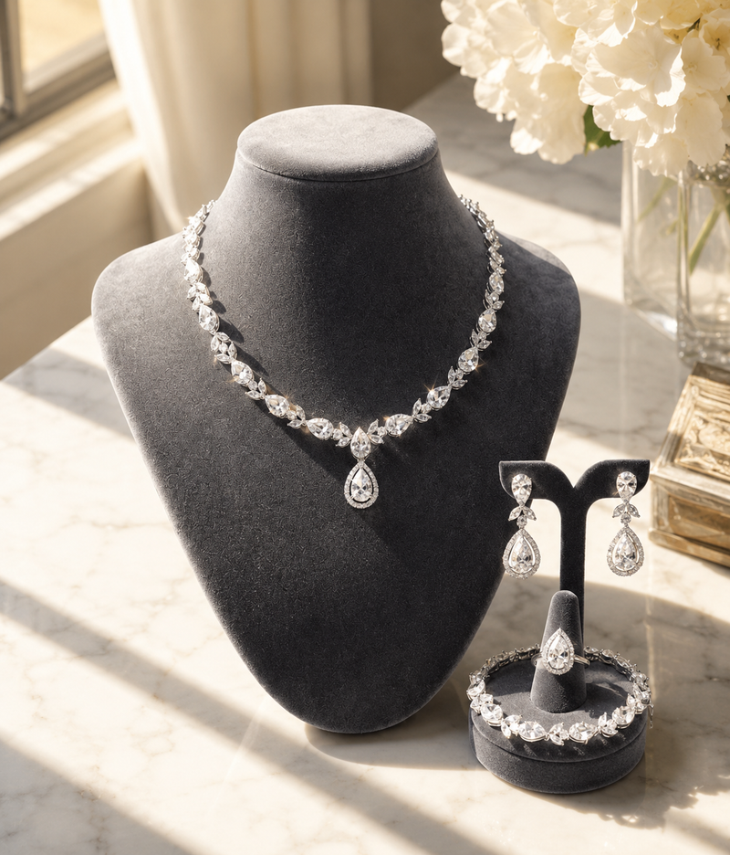 Premium Silver Bridal Jewelry Set 4-Piece | LuxeOasis UAE