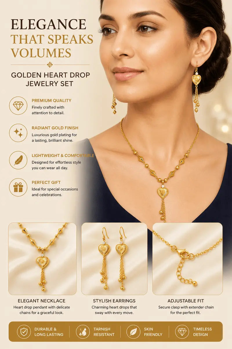 Elegant Heart Tassel Necklace Set | Gold Jewelry Set | UAE | LuxeOasis 0ydufd-ig.myshopify.com