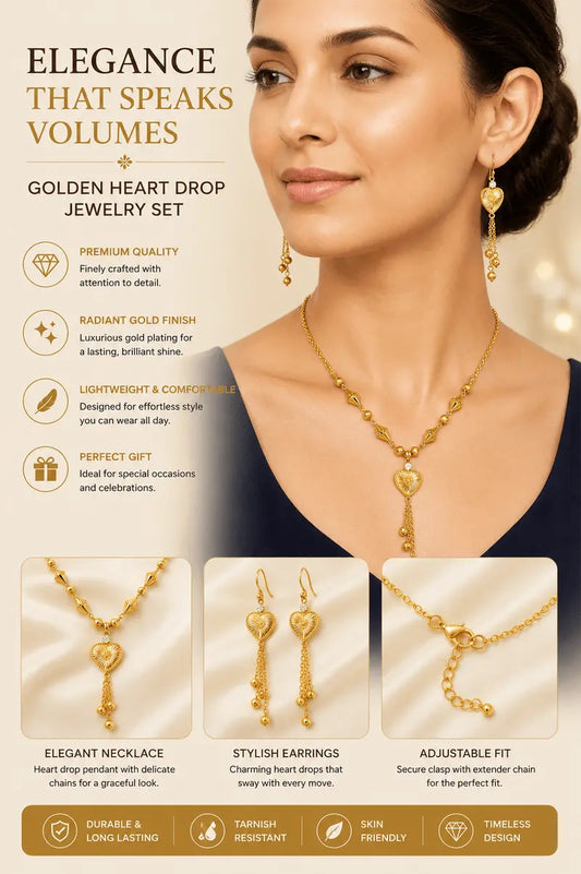 Elegant Heart Tassel Necklace Set | Gold Jewelry Set | UAE | LuxeOasis 0ydufd-ig.myshopify.com
