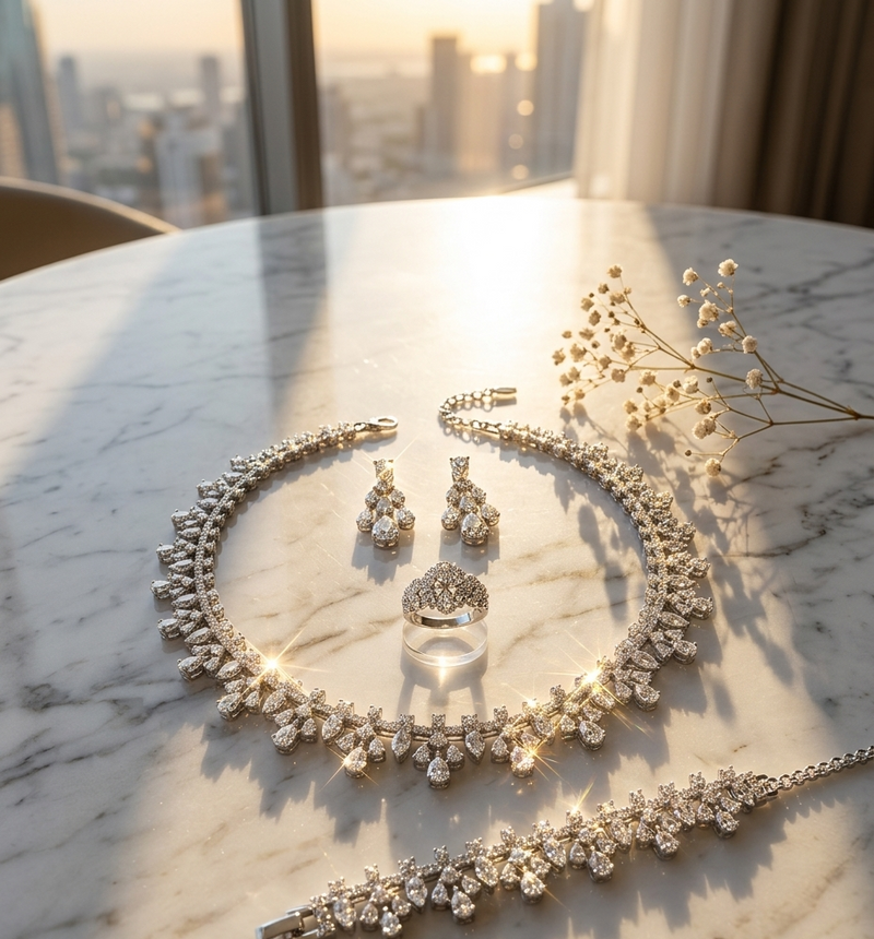 Elegant Silver Women Jewelry Set 4-Piece | LuxeOasis UAE