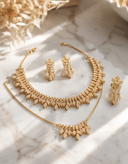 buy gold leaf bridal necklace set Dubai
