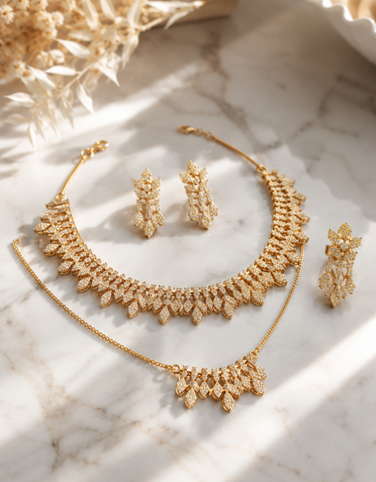 buy gold leaf bridal necklace set Dubai