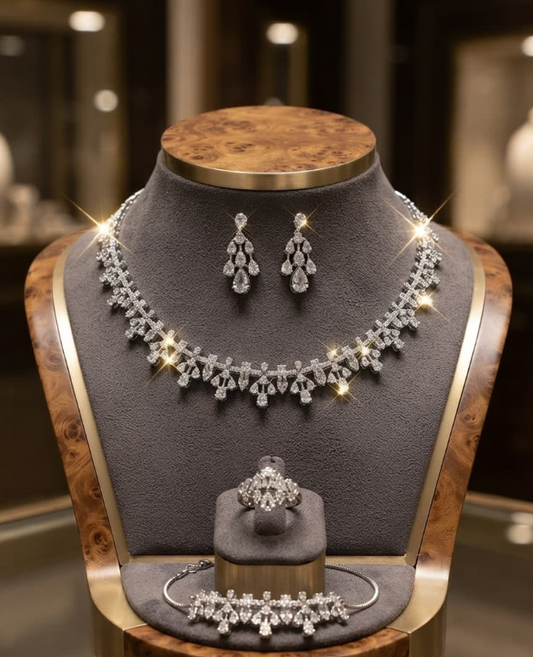 Elegant Silver Women Jewelry Set 4-Piece | LuxeOasis UAE