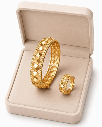 Studded Gold Bangle Set | 18K Gold Plated Geometric Bangle & Ring Set | LuxeOasis.shop 0ydufd-ig.myshopify.com