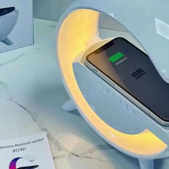 GPED Digital Alarm Clock with Wireless Charging & LED Table Lamp | ساعة منبه رقمية مع شحن لاسلكي ومصباح طاولة LED