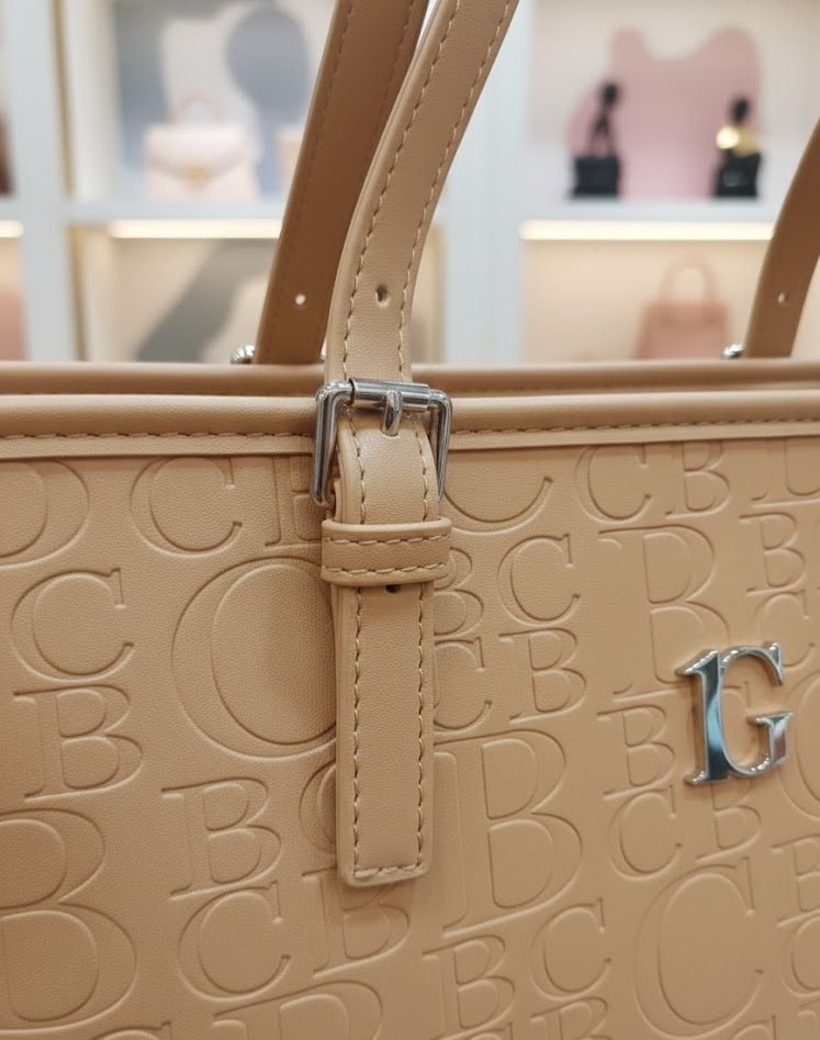 BC Monogram Structured Tote Handbag Dubai | Beige Leather Tote UAE