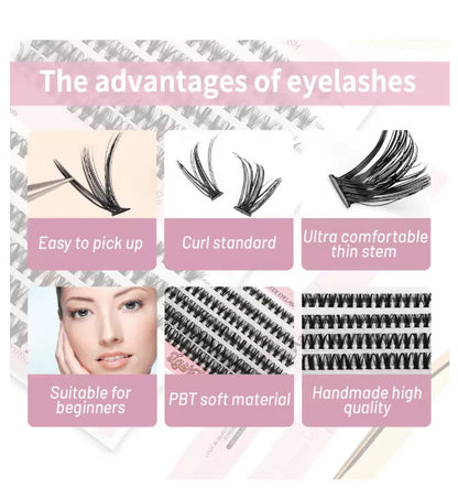 DIY eyelash cluster extension kit including individual lash trays of mixed lengths, professional lash bond, sealer, and applicator tweezers for at-home use UAE