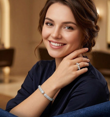 Floral Duo Sparkle Kada Set Dubai | Open Cuff Bangle & Ring UAE