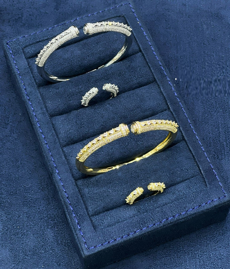 Floral Duo Sparkle Kada Set Dubai | Open Cuff Bangle & Ring UAE