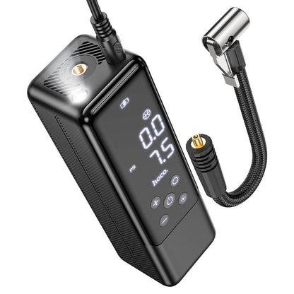 Hoco Z5 12V portable digital air pump tire inflator with LED display and emergency flashlight for car tires, bikes, and sports balls in the UAE