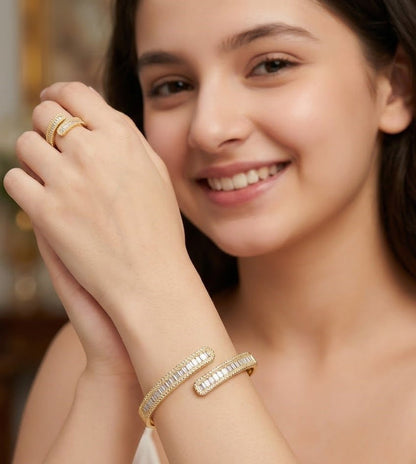 Infinity Oval Luxe Kada Set Dubai | Baguette Crystal Bangle & Ring UAE
