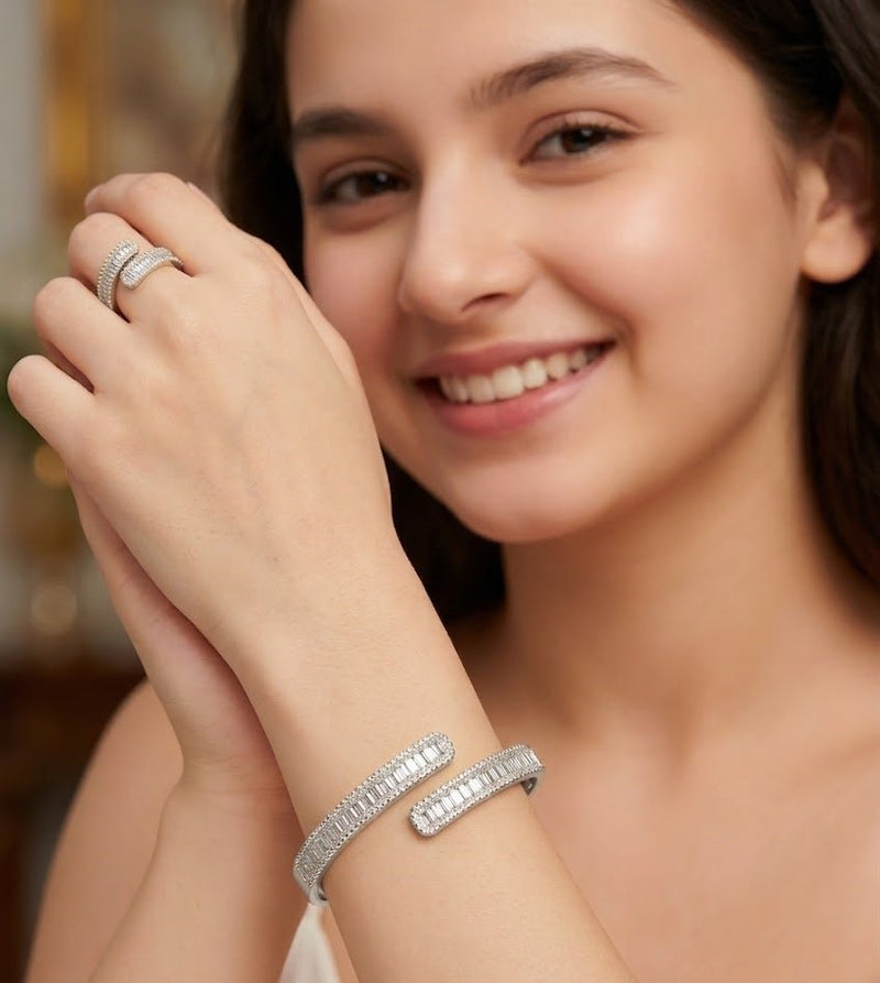 Infinity Oval Luxe Kada Set Dubai | Baguette Crystal Bangle & Ring UAE