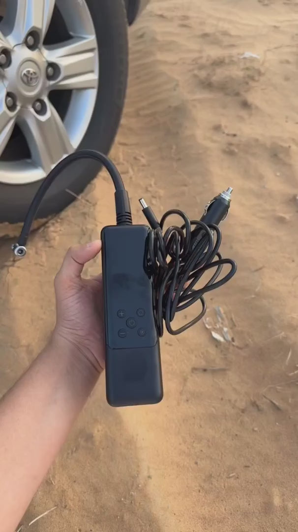 Hoco Z5 12V portable digital air pump tire inflator with LED display and emergency flashlight for car tires, bikes, and sports balls in the UAE