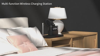 5-in-1 Magnetic Wireless Charging Station w. Alarm Clock Night Light - iPhone, AirPods, Apple Watch | محطة شحن لاسلكية مغناطيسية 5 في 1