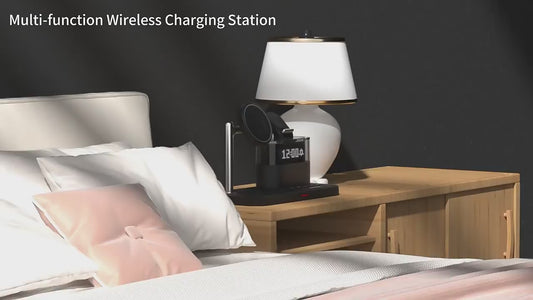 5-in-1 Magnetic Wireless Charging Station w. Alarm Clock Night Light - iPhone, AirPods, Apple Watch | محطة شحن لاسلكية مغناطيسية 5 في 1
