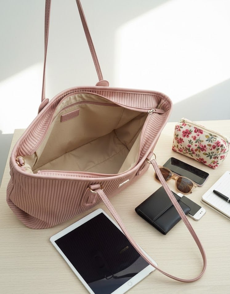 buy blush pink ribbed tote bag online Dubai