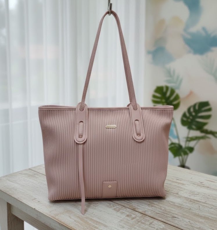buy blush pink ribbed tote bag online Dubai